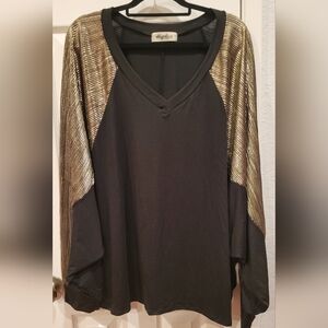 Haptics NWOT Shiny gold, and black bat wing top